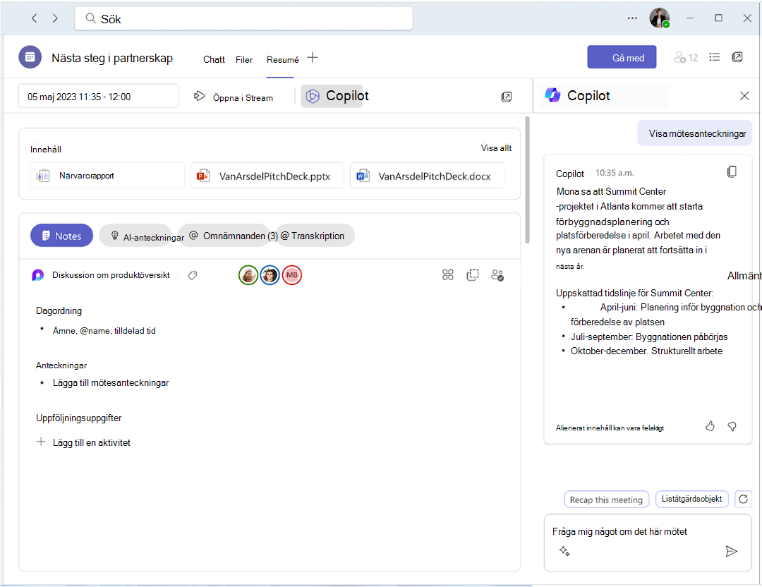 Copilot i sammanfattning av möte