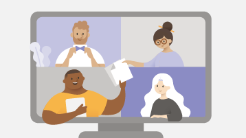 En bild som visar en dator och fyra personer som interagerar på skärmen