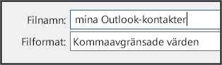 Ange ett namn för kontaktfilen.