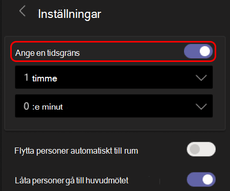 Bild som visar hur du anger tidsgräns för grupprum.