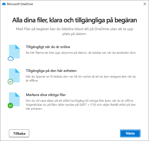 Skärmen Filer på begäran i guiden Välkommen till OneDrive