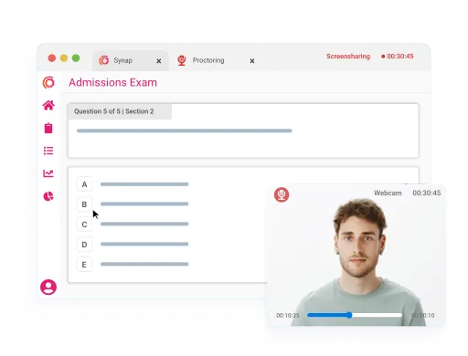 Synap online exam platform UI